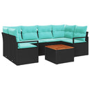 Havesofa Sæt med pude 7 pcs Sort polyrattan