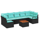 Havesofa Sæt med pude 8 pcs Sort polyrattan