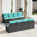Havesofa Sæt med pude 9 pcs Sort polyrattan