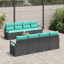 Havesofa Sæt med pude 9 pcs Sort polyrattan
