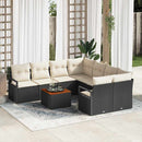 Havesofa Sæt med pude 9 pcs Sort polyrattan