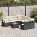 Havesofa Sæt med pude 9 pcs Sort polyrattan