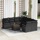 Havesofa Sæt med pude 9 pcs Sort polyrattan