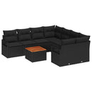 Havesofa Sæt med pude 9 pcs Sort polyrattan