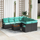 Havesofa Sæt med pude 9 pcs Sort polyrattan