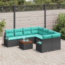 Havesofa Sæt med pude 9 pcs Sort polyrattan