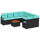 Havesofa Sæt med pude 9 pcs Sort polyrattan