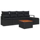 Havesofa Sæt med pude 6 pcs Sort polyrattan