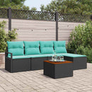 Havesofa Sæt med pude 6 pcs Sort polyrattan