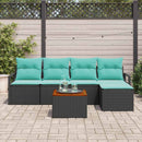 Havesofa Sæt med pude 6 pcs Sort polyrattan
