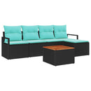 Havesofa Sæt med pude 6 pcs Sort polyrattan