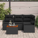 Havesofa Sæt med pude 5 pcs Sort polyrattan
