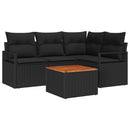 Havesofa Sæt med pude 5 pcs Sort polyrattan