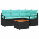 Havesofa Sæt med pude 5 pcs Sort polyrattan