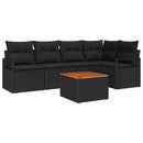 Havesofa Sæt med pude 6 pcs Sort polyrattan