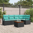 Havesofa Sæt med pude 6 pcs Sort polyrattan