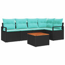 Havesofa Sæt med pude 6 pcs Sort polyrattan