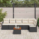 Havesofa Sæt med pude 7 pcs Sort polyrattan