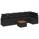 Havesofa Sæt med pude 7 pcs Sort polyrattan