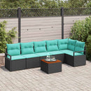 Havesofa Sæt med pude 7 pcs Sort polyrattan