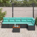 Havesofa Sæt med pude 7 pcs Sort polyrattan