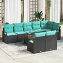 Havesofa Sæt med pude 9 pcs Sort polyrattan