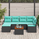Havesofa Sæt med pude 7 pcs Sort polyrattan