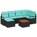 Havesofa Sæt med pude 7 pcs Sort polyrattan