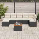 Havesofa Sæt med pude 8 pcs Sort polyrattan