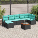 Havesofa Sæt med pude 8 pcs Sort polyrattan