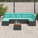 Havesofa Sæt med pude 8 pcs Sort polyrattan