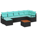 Havesofa Sæt med pude 8 pcs Sort polyrattan