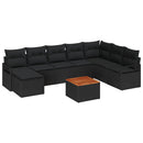 Havesofa Sæt med pude 9 pcs Sort polyrattan