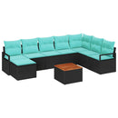 Havesofa Sæt med pude 9 pcs Sort polyrattan