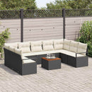 Havesofa Sæt med pude 10 pcs Sort polyrattan