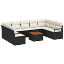 Havesofa Sæt med pude 10 pcs Sort polyrattan