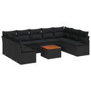 Havesofa Sæt med pude 10 pcs Sort polyrattan