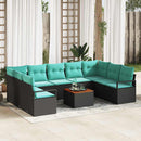 Havesofa Sæt med pude 10 pcs Sort polyrattan
