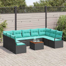 Havesofa Sæt med pude 10 pcs Sort polyrattan