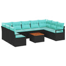Havesofa Sæt med pude 10 pcs Sort polyrattan