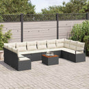 Havesofa Sæt med pude 11 pcs Sort polyrattan