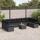 Havesofa Sæt med pude 11 pcs Sort polyrattan