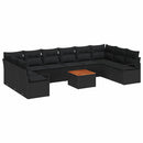 Havesofa Sæt med pude 11 pcs Sort polyrattan
