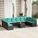 Havesofa Sæt med pude 11 pcs Sort polyrattan