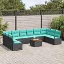 Havesofa Sæt med pude 11 pcs Sort polyrattan