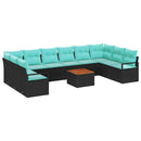 Havesofa Sæt med pude 11 pcs Sort polyrattan