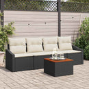 Havesofa Sæt med pude 5 pcs Sort polyrattan