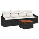 Havesofa Sæt med pude 5 pcs Sort polyrattan