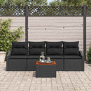 Havesofa Sæt med pude 5 pcs Sort polyrattan