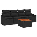 Havesofa Sæt med pude 5 pcs Sort polyrattan